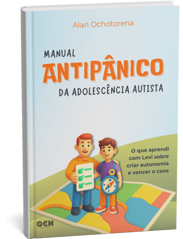 Capa 3D do livro Manual Antipânico da Adolescência Autista de Alan Ochotorena.