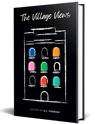 A black book cover featuring a stylised chalk outline of a multi storey apartment building with different coloured windows