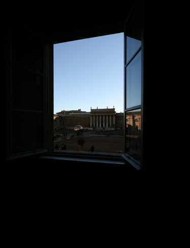 View of Reflections and  the Earth shape  sculpture in Vatican inner terrace 
