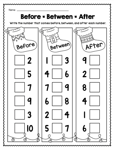 Before Between After Numbers Christmas activity