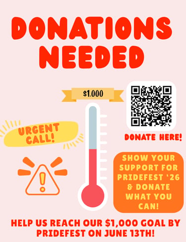Long Description: The image is a colorful flyer with a pastel pink background, announcing a donation