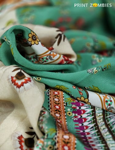 Genuine Silk Crepe printed fabric.