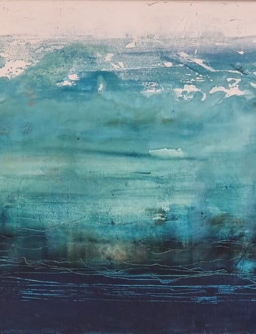 tableau dégradé de bleus paysage marin