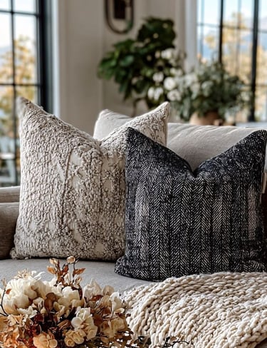 Cozy Boho Living Room with Textured Throw Pillows