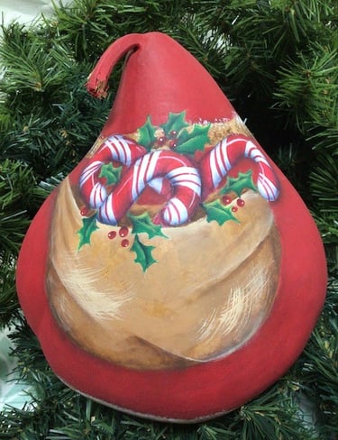 Karen Schaffert Candy Cane Santa acrylic zoom painting gourd Artroom2Create