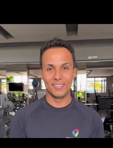 a man in a gym with a video chat