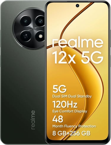 realme Teléfono Móvil 12x 5G 6+128GB, batería de 5000 mAh, NFC, Negro Brillante