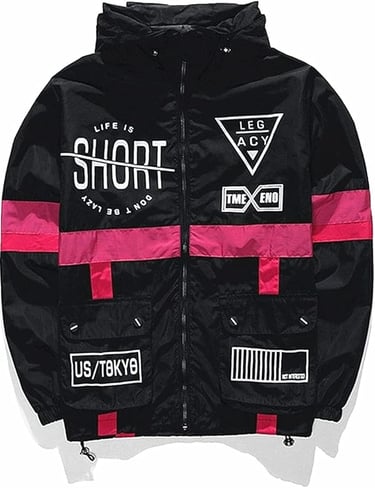Harajuku Streetwear Mens' Jacket : Windbreaker with Casual Zip Up. Hooded