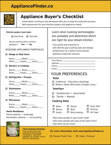 www.ApplianceFinder.co single page Appliance Buyer's Checklist