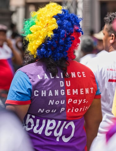 Colorful wig and t-shirt celebrating change at the event
