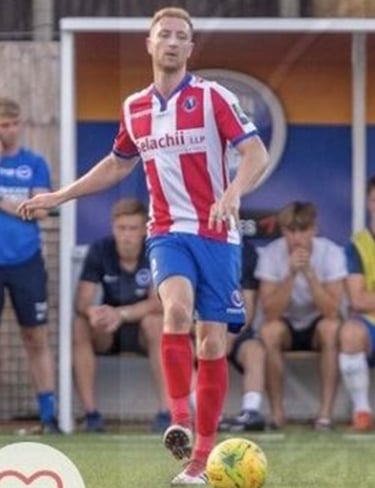 Robb Sheridan, semi professional footballer, in action on the pitch featured on his About Me page.