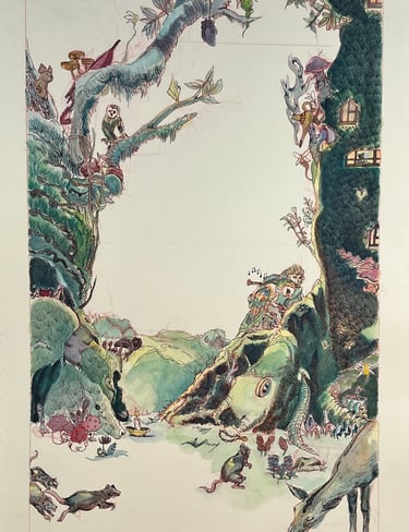 the piper leading nature and the rats.