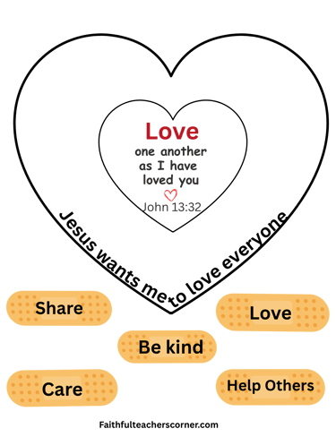 Heart Bible craft for kids about loving others — John 13:34.