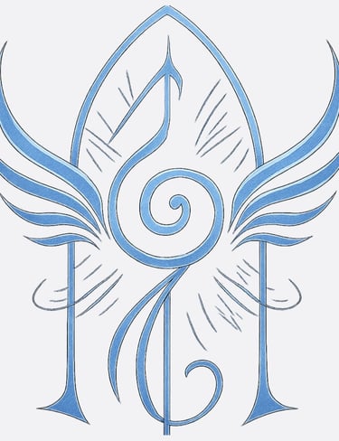 Elegant light blue fantasy sigil with wings and a central swirl, perfect for mystical or magical branding.