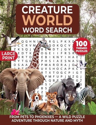 animal word search puzzle creature world large print wildlife themed puzzles liora onyx cover