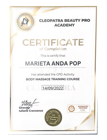 a certificate for a professional massager