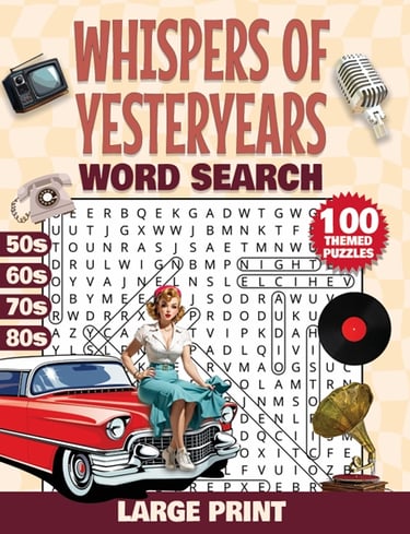 retro word search whispers of yesteryears 50s 60s 70s 80s large print nostalgic puzzle book liora onyx cover