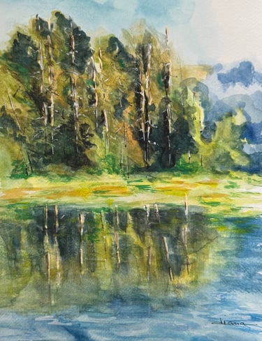 Landscape is what a tree and a river means. Connect the piece with a pure reflection of the forest.