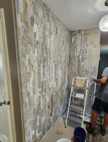 before photo of marble tile hallway in new england