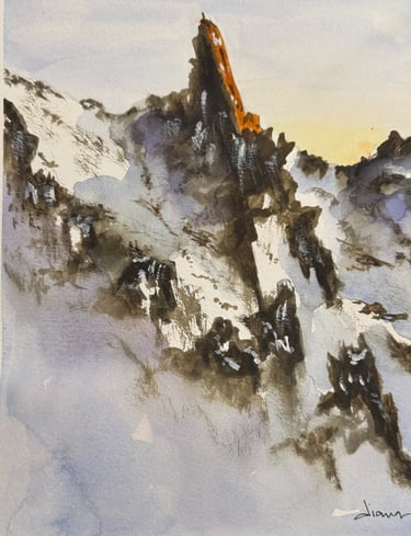 A beautiful way to be. The dancing of shadows and lights. A rocky snowy mountain by Dianaq.art