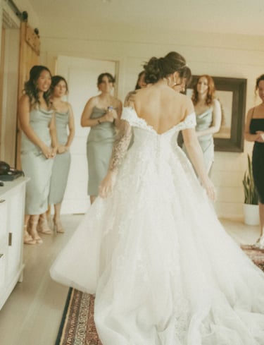 candid shot of first look with bridesmaids