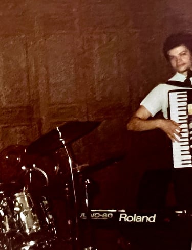 Jon Yon playing electronic accordion & synthesizer with drummer Trevor Thorton (Lion sleeps tonight)