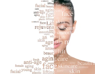 half face pic with ilusion for full face  with over lay semantic text to face