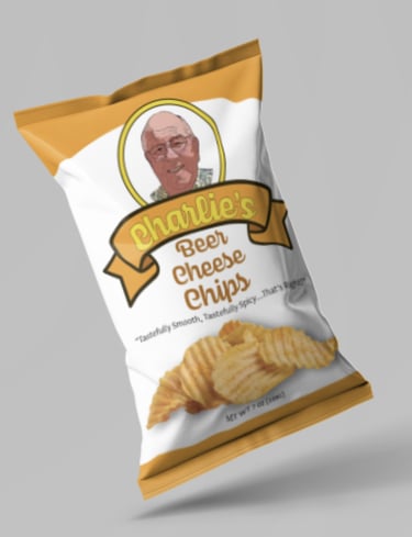 Mock-up of Charlie's Beer Cheese chip bag