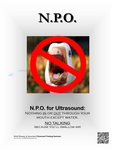 Poster with instructions for NPO for an ultrasound exam.