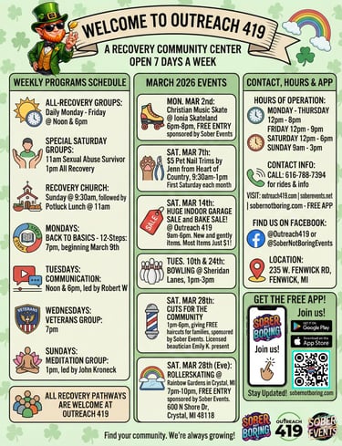 March Sober Events and Recovery Meeting Schedules
