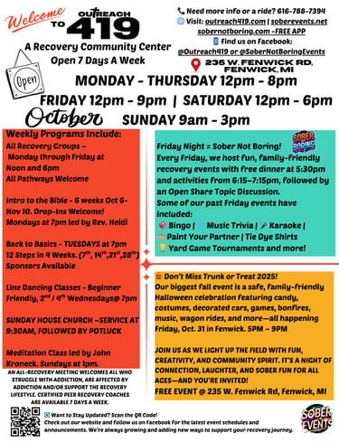 October 2025 Sober events flyer 