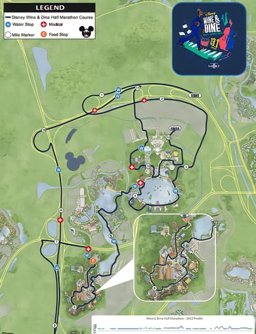 2022 runDisney Wine and Dine Half Marathon Course Map