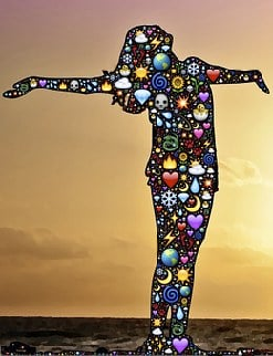 a person standing on a beach with a sun in the background