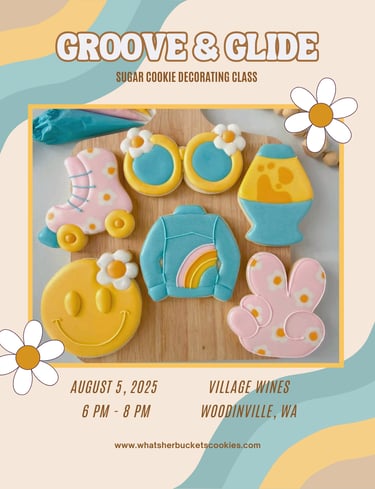 Groovy sugar cookies chanelling the 70s roller derby vibes.