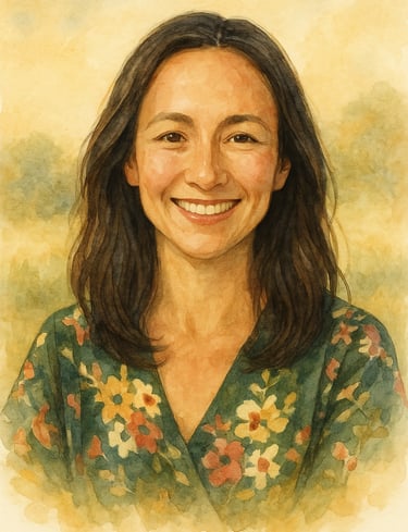 Retrato en acuarela de Eliana Reyna, autora de libros infantiles ilustrados con imágenes realistas