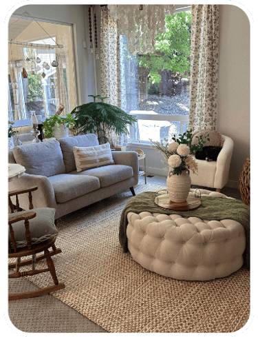 Bright and cozy living room cleaned by SparkEaseCleaning