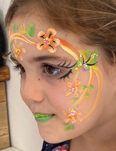 maquillage fleurs orange et vert