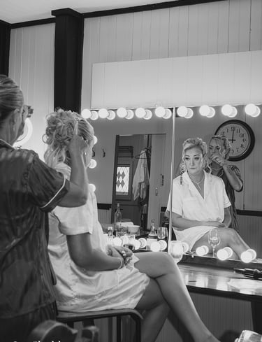 Natural light bride getting ready portrait Avalon Castle Melbourne wedding photographer
