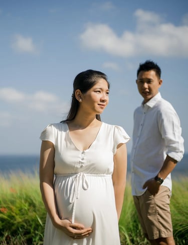 Maternity family portrait overlooking the ocean at Anantara Uluwatu Bali.