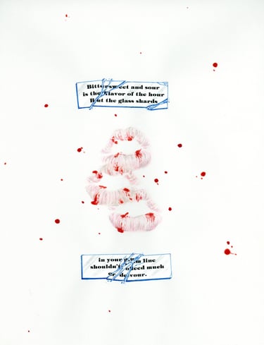 Spare Splinters, back cover, dark poetry bloody lips, shattered glass