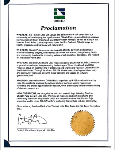 Proclamation on Chhath by the Town of Little Elm