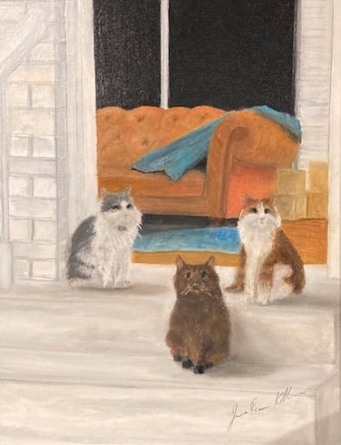 My Three Cats 50.8 x 40.64 cm Oil on Canvas In Private Collection