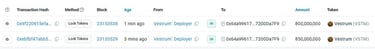 Screenshot of transactions of team tokens into the Locker