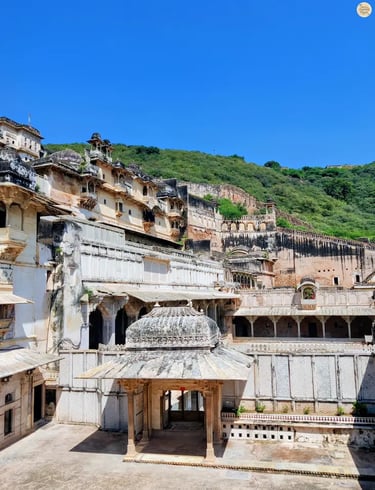 View of Garh Palace Bundi from the Badal Mahal terrace, showcasing its grand layered architecture and royal charm.