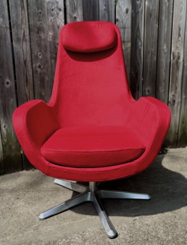 newly reupholstered vintage Ikea 'Karlstadt' chair in red melton wool