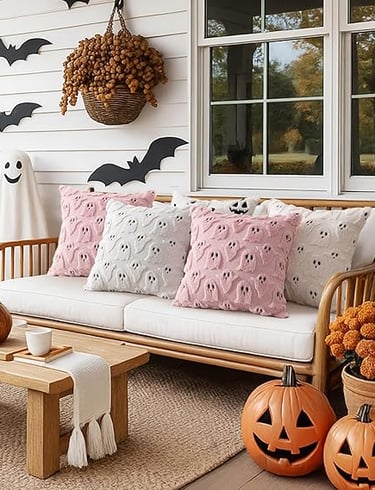 MIULEE Halloween ghost pillow covers, set of 2 plush decorative cushions for festive home décor.