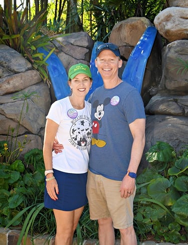 Kim Hartless pictured with her husband at Disney's Animal Kingdom® Park.
