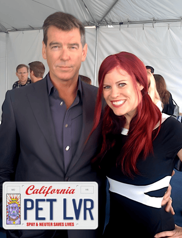 Actor Pierce Brosnan and Lacey Sculls raise awareness for the California spay & neuter license plate