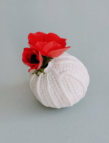 Vase boule Tricoté, 8 cm,  Porcelaine blanche