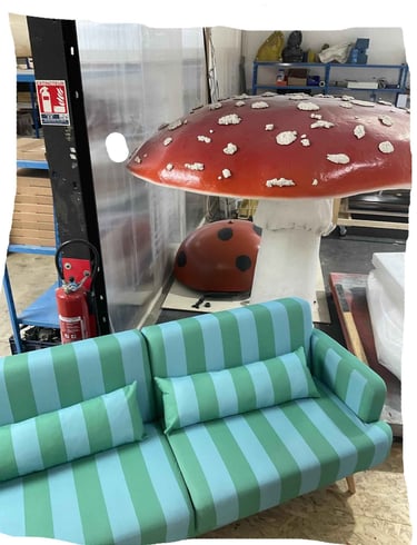 canapé sur mesure tapisserie d'ameublment tissus à rayures 